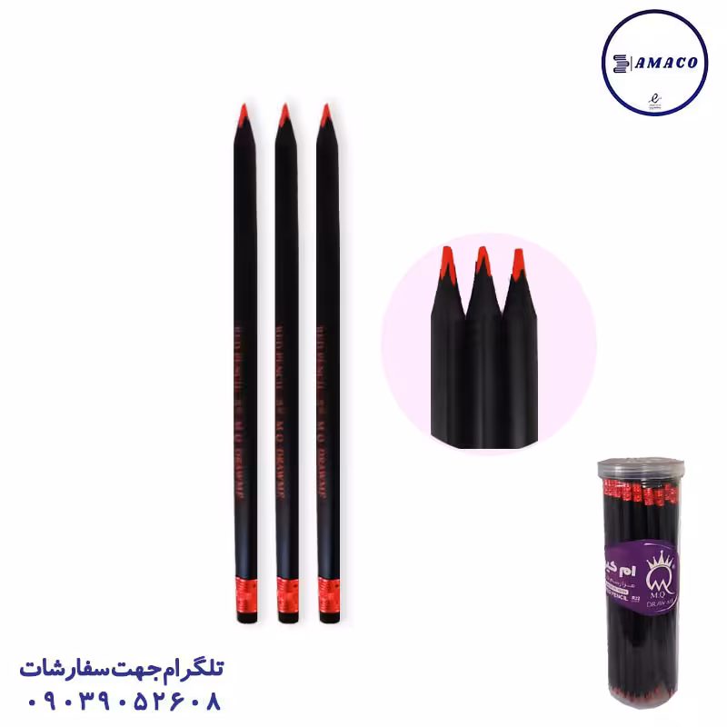 مداد قرمز چوب مشکی پاکن دار 48 عددی ام کیو