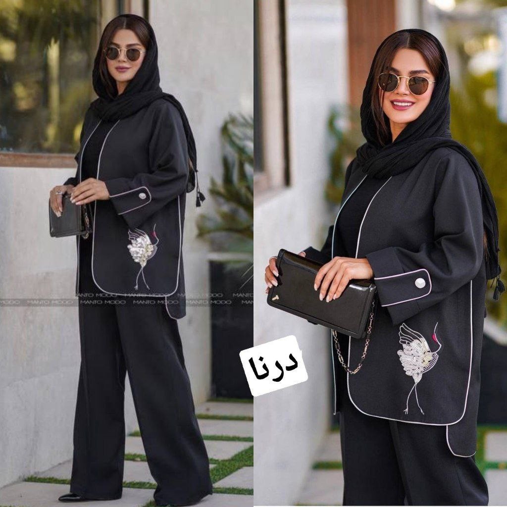 مانتو وشلوار زنانه کرپ مازراتی طرح درنا با ارسال رایگان