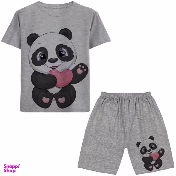 ست تیشرت و شلوارک دخترانه مدل پاندا و قلب کد N73