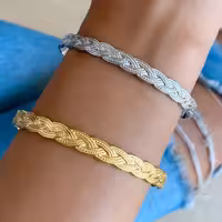 دستبند استیل کاف مدل بافت طلایی و نقره ای