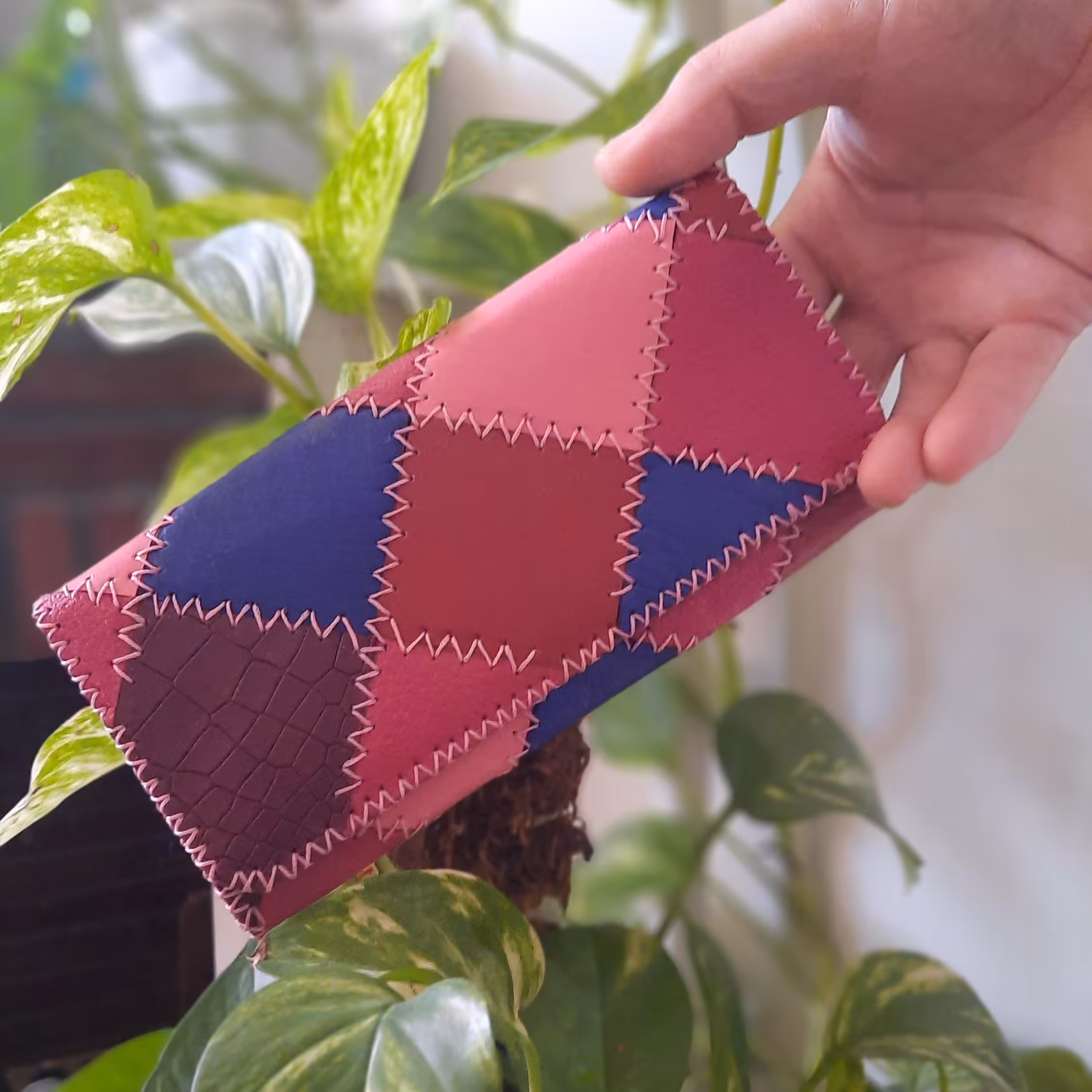 کیف پول چهل تیکه چرم طبیعی دست دوز