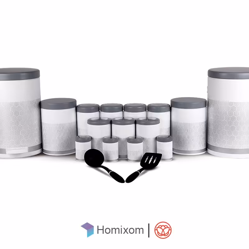 سرویس آشپزخانه اورانوس 17 پارچه پترن سفید طوسی