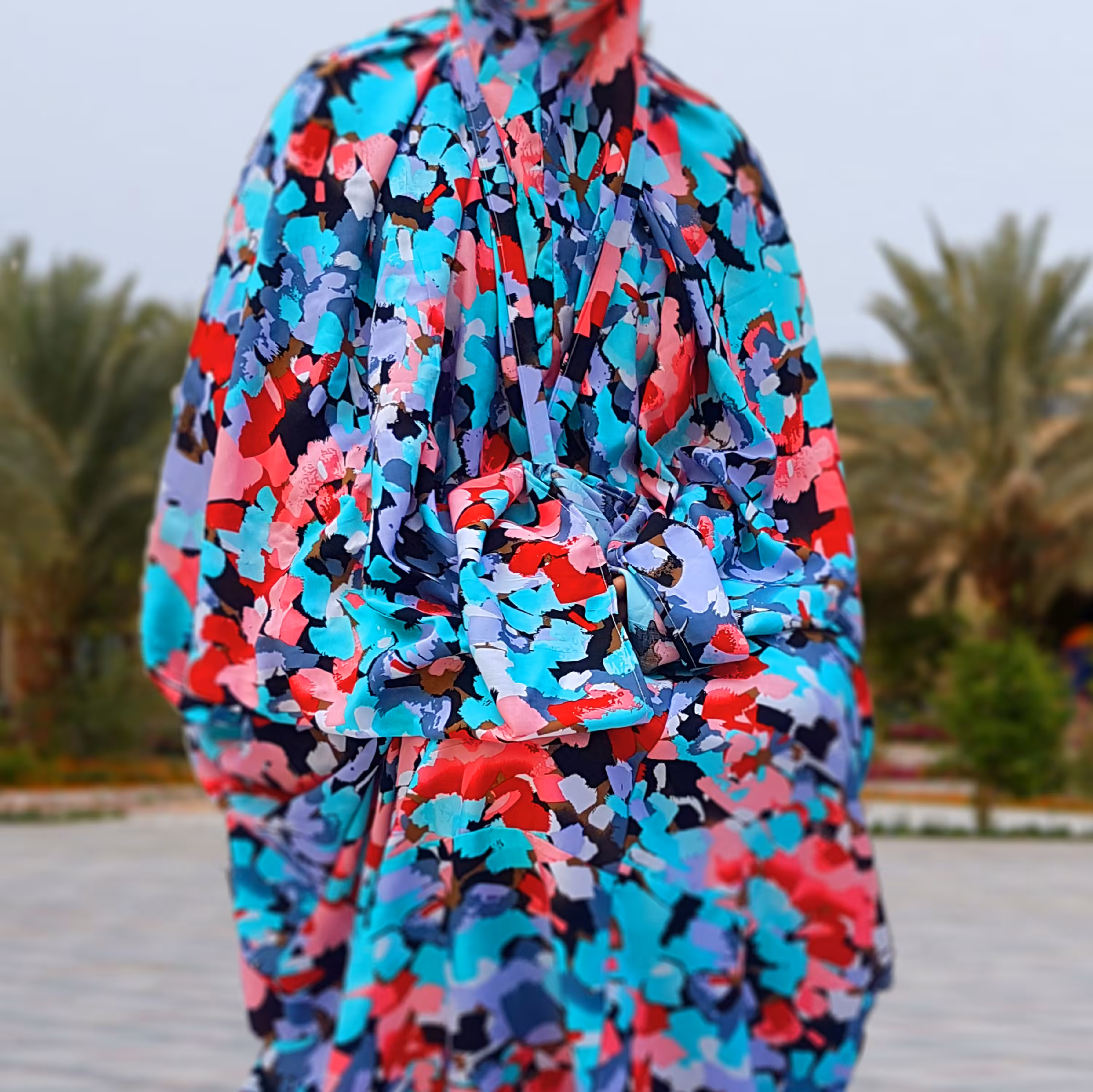 چادر نماز کیسه ای مقنعه سرخود 
(آبرنگ آبی فیروزه ای) - کد 1103