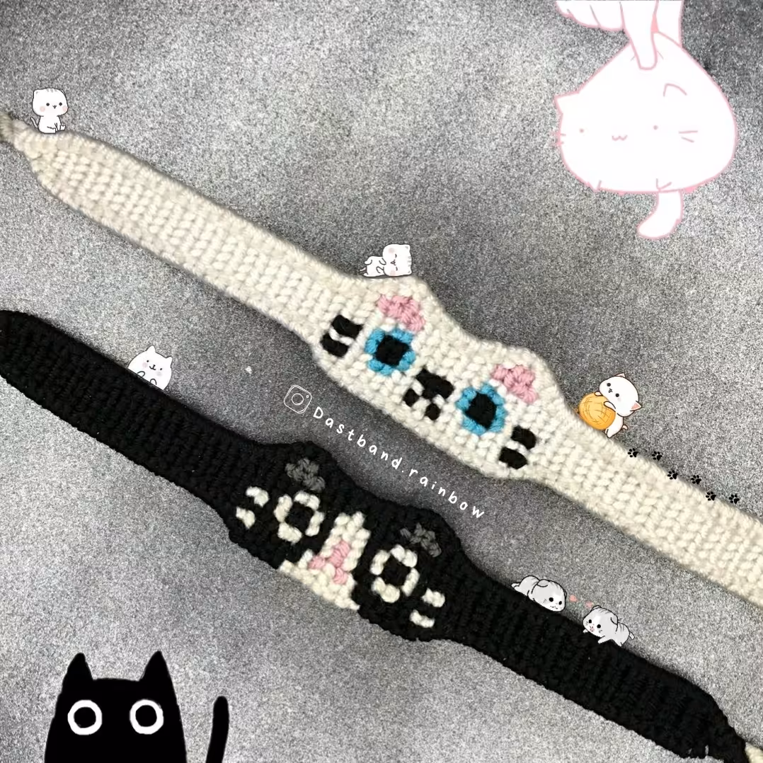 دستبند بافتنی گربه سفید و مشکی