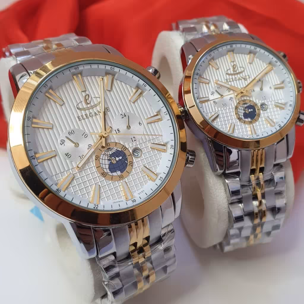 ساعت مچی ست مردانه و زنانه الگانس  نقره ای رنگ  elegance 