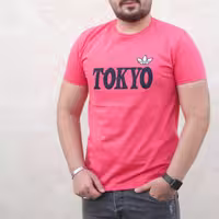 تیشرت مردانه توکیو tokyo یقه گرد  صورتی ارسال رایگان