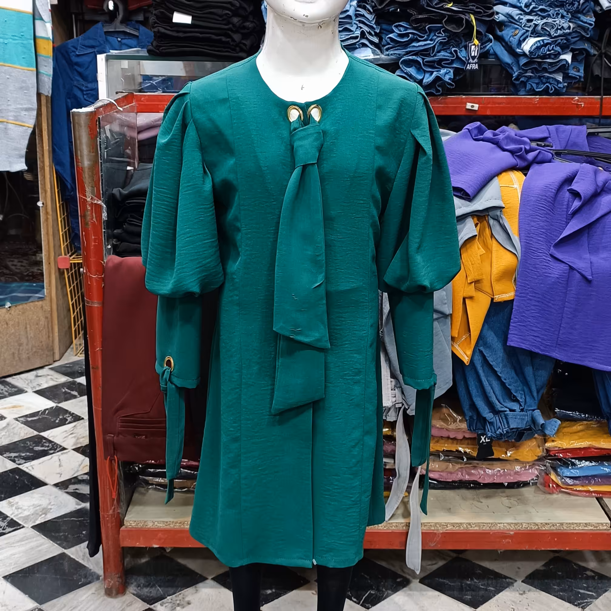 مانتو دخترانه کراواتی آستین سوییسی پارچه ابروبادی