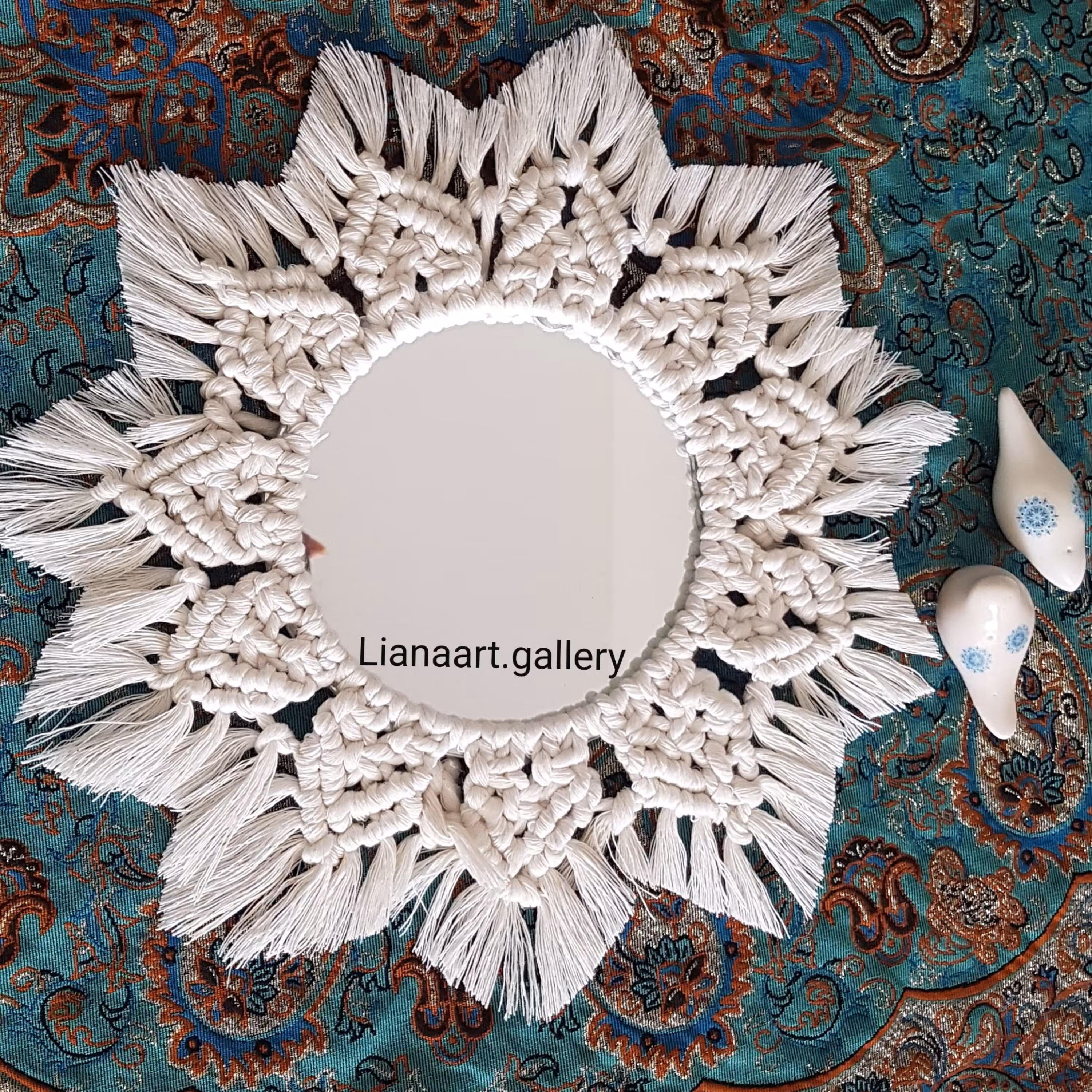 آینه مکرومه سایز25 سانتیمتر قطر داخلی 13سانت