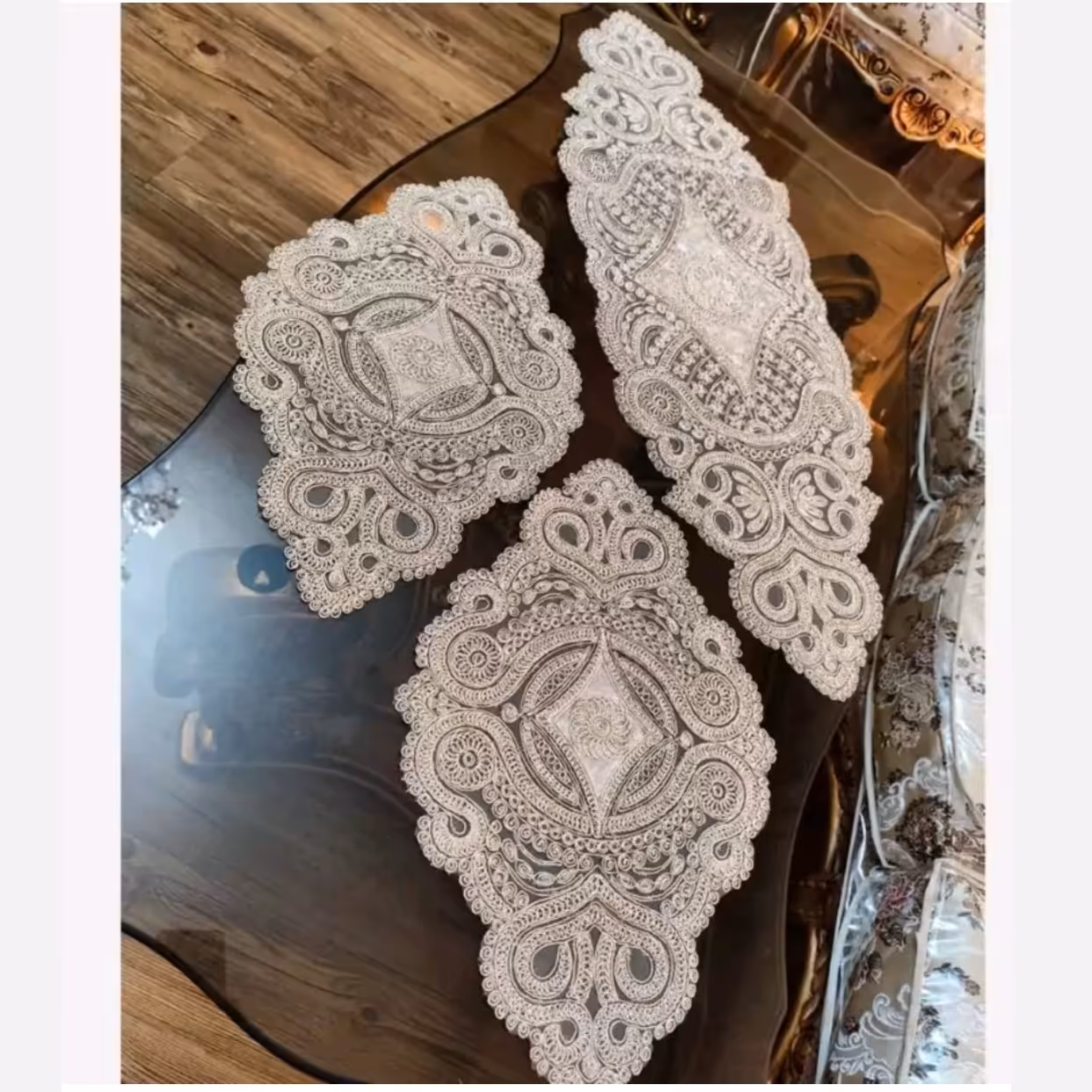 رومیزی خاص و اعلا سه تیکه مخمل دانتل ترک