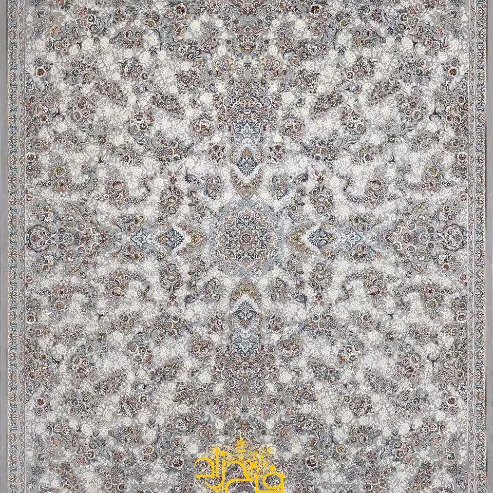 فرش 1200شانه برجسته تراکم 3600 طرح باغ گل نقره ایی
