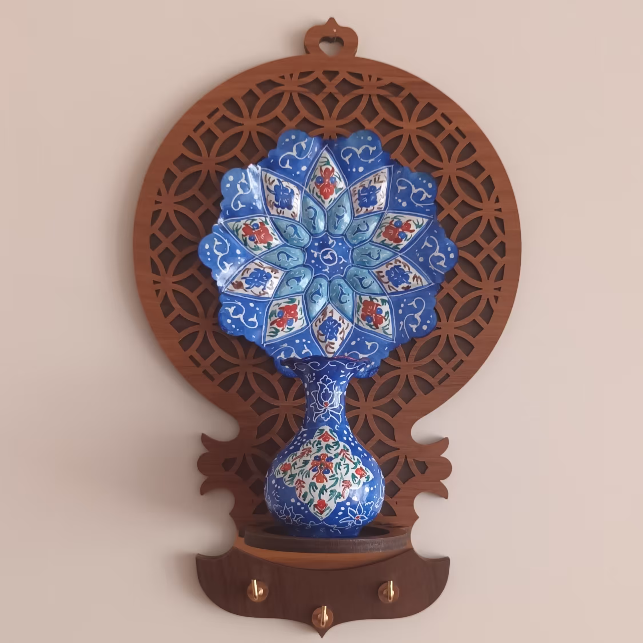 جاکلیدی بزرگ میناکاری همراه با گلدان 8 و بشقاب 12 سانتی