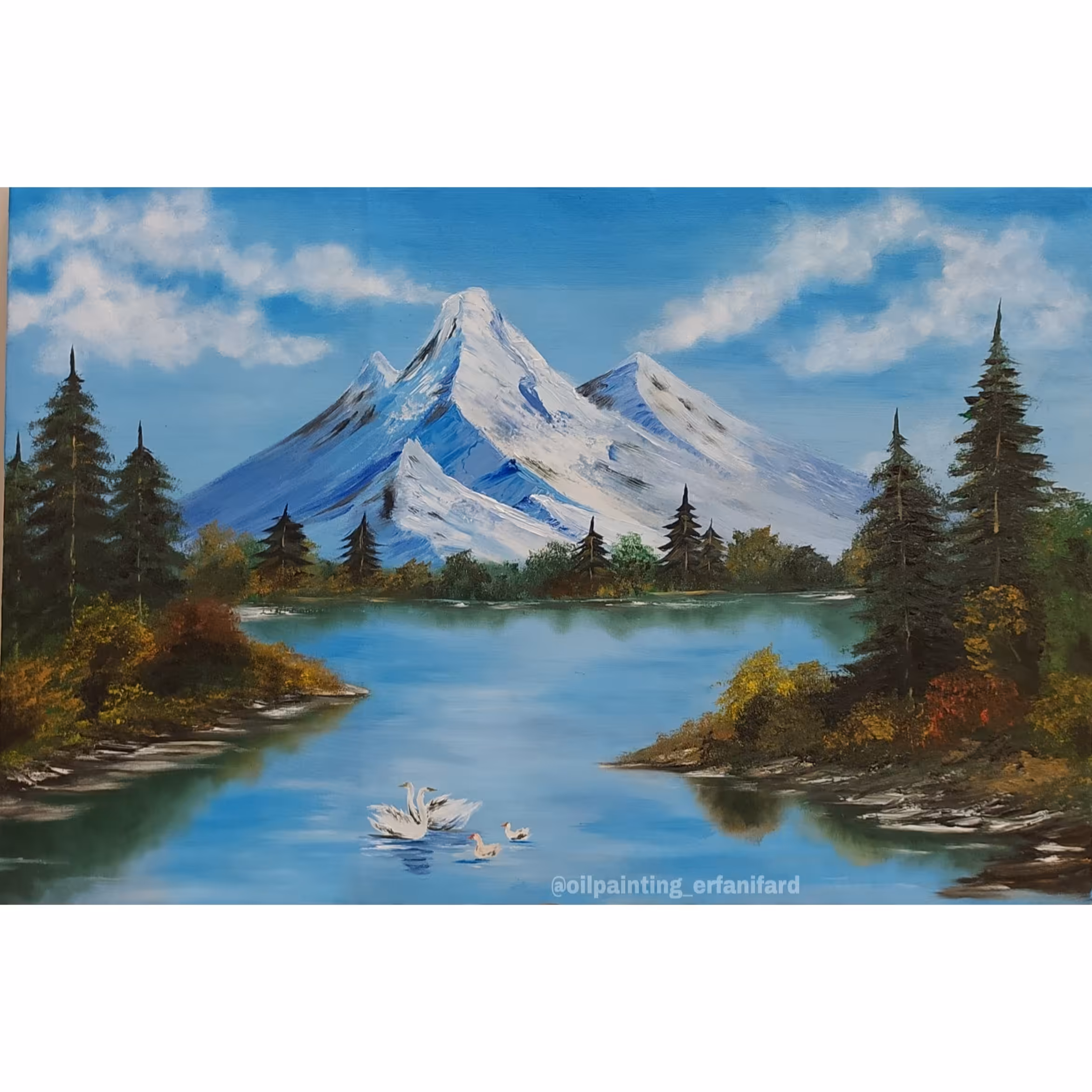 تابلو رنگ روغن طرح بازتاب کوه