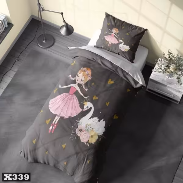 روتختی یک نفره(یکنفره) دخترانه سه بعدی پرنسس با لباس صورتی و قو سفید جنس میکروتترون 