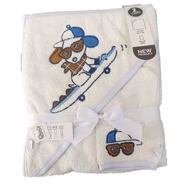 ست حوله دو تیکه پاپو طرح سگ و اسکیت