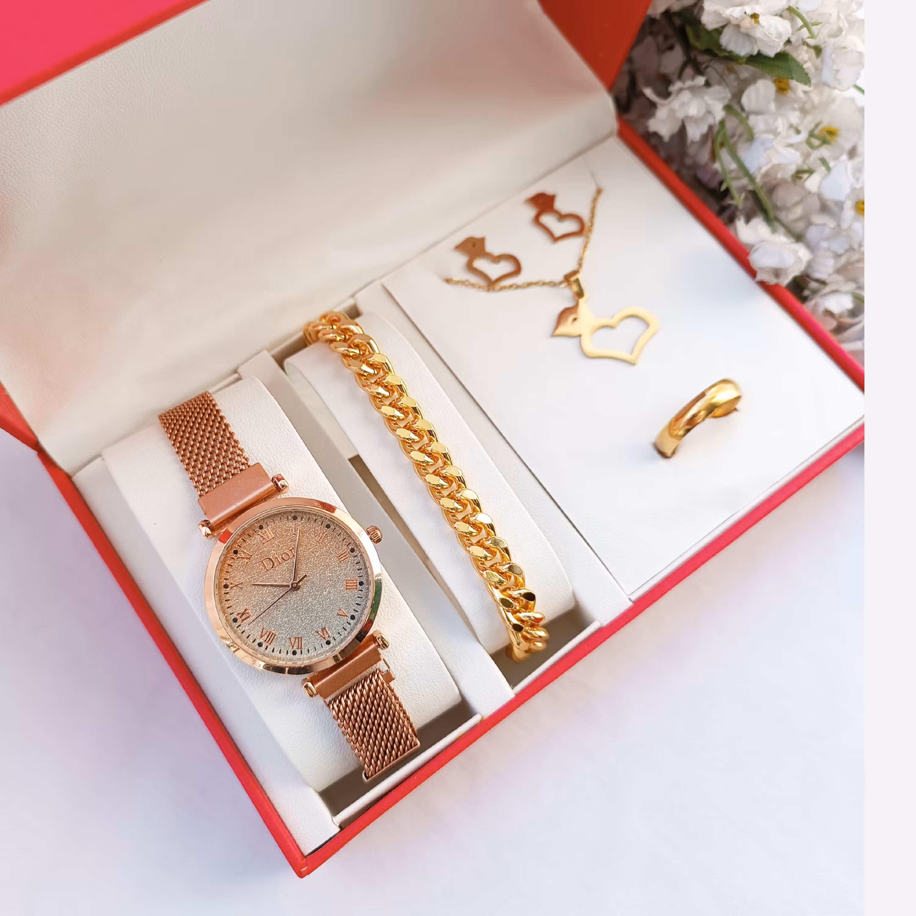 ساعت زنانه دستبند نیم ست ست کامل طرایی