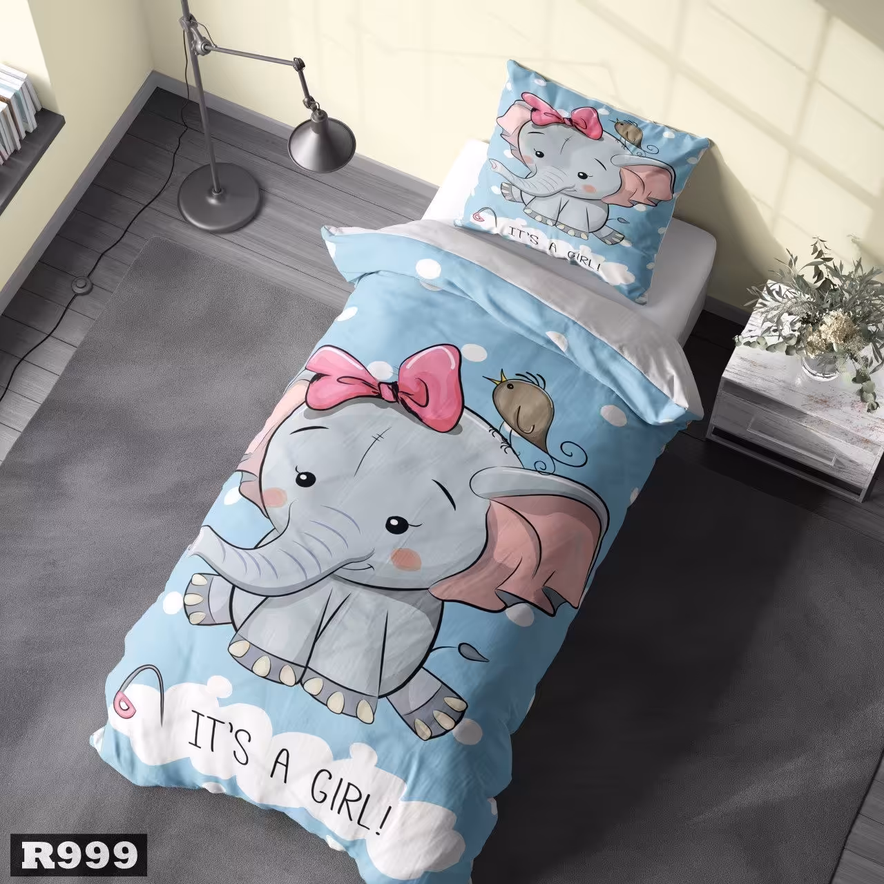 ست روتختی اتاق بچه طرح فیل دخترانه کد m999