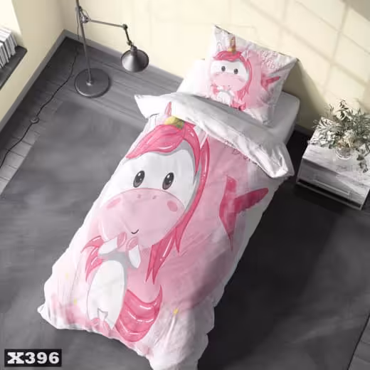 سرویس روتختی یک نفره میکروتترون سه بعدی،طرح اسب تک شاخ (یونیکورن) صورتی،مناسب کودک و نوجوان،برای تخت90