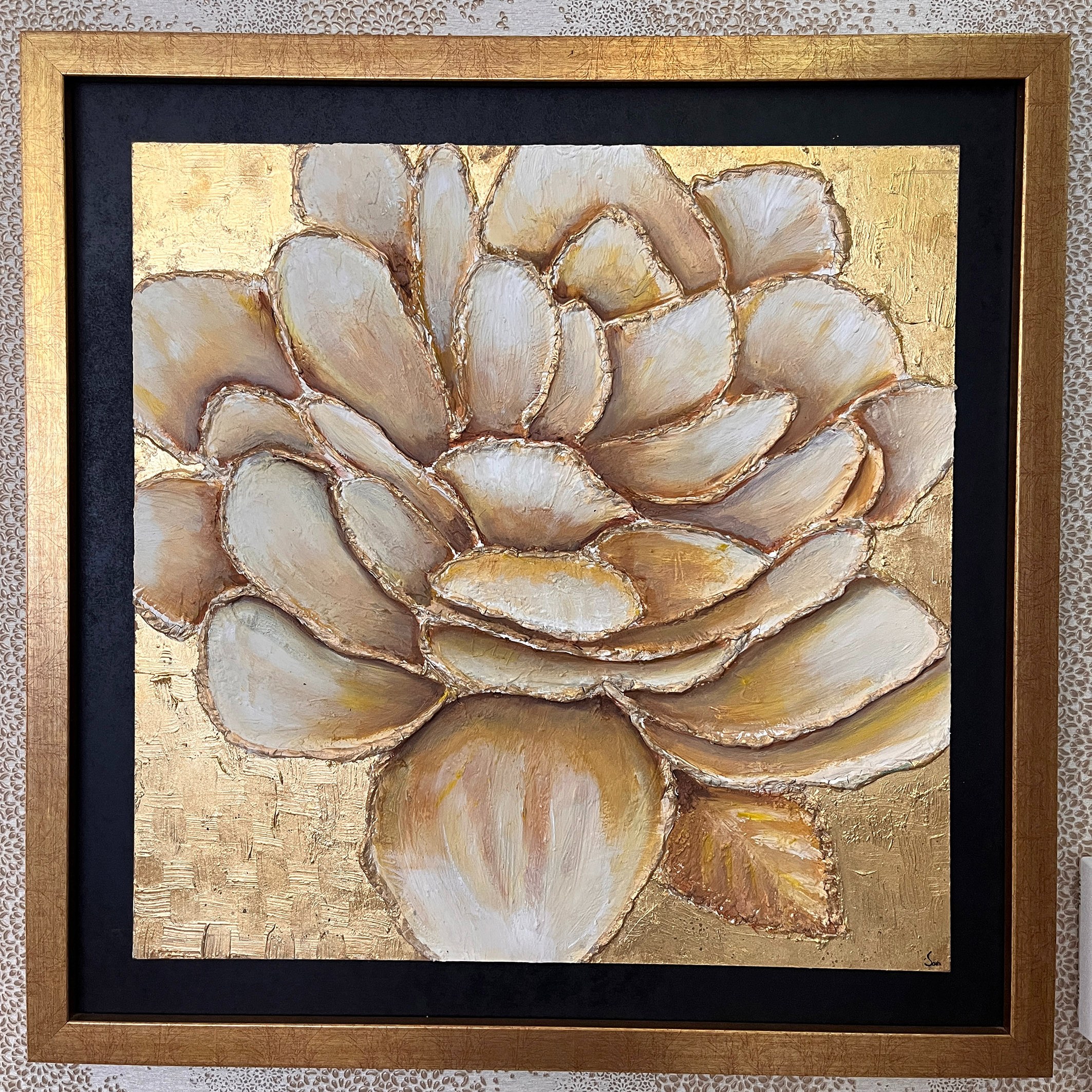 تابلو نقاشی مدرن رنگ روغن همراه با گل برجسته و طلا کوبی  در ابعاد 74 در 74