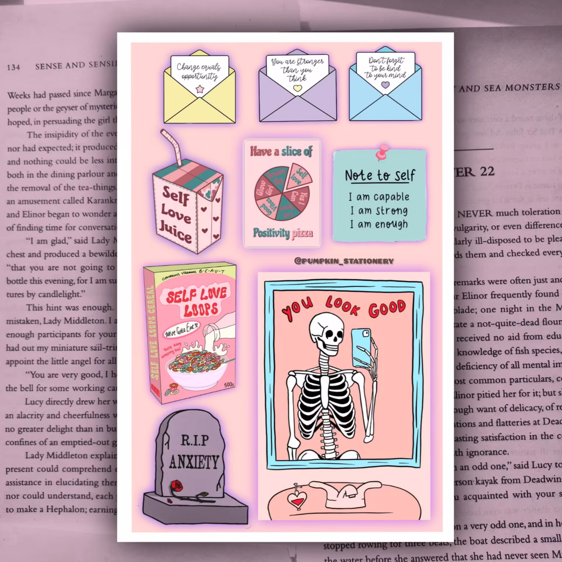 پک استیکر سلف لاو (( ست برچسب صورتی  ))