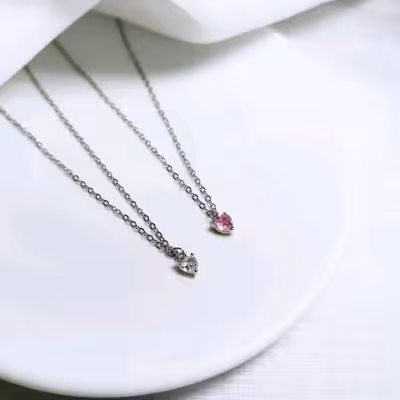 گردنبند مینیمال قلب کوچولو صورتی و سفید|استیل، رنگ ثابت، ضدحساسیت