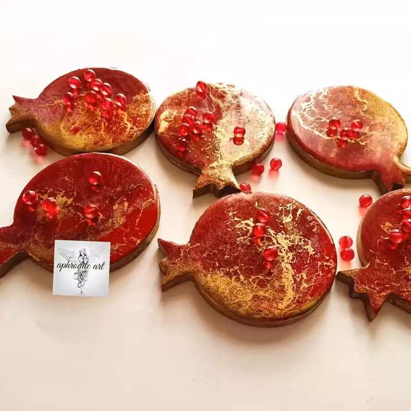 زیر لیوانی چوب و رزین اناری قرمز 10 سانتی متری نشکن و براق 