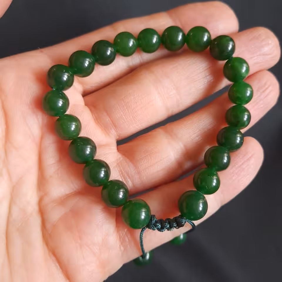 دستبند سنگ طبیعی یشم مهره ای سایز8