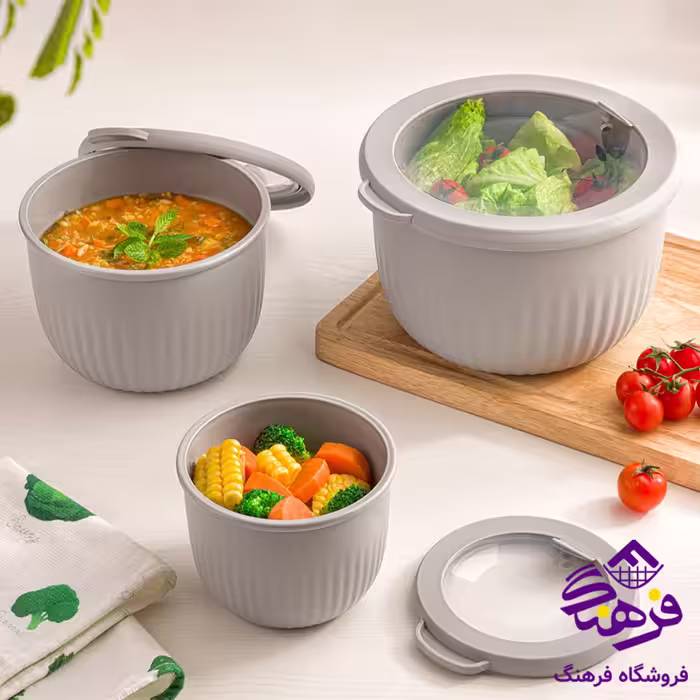ست کاسه لیمون دربدار شیاردار گرد 3سایز
