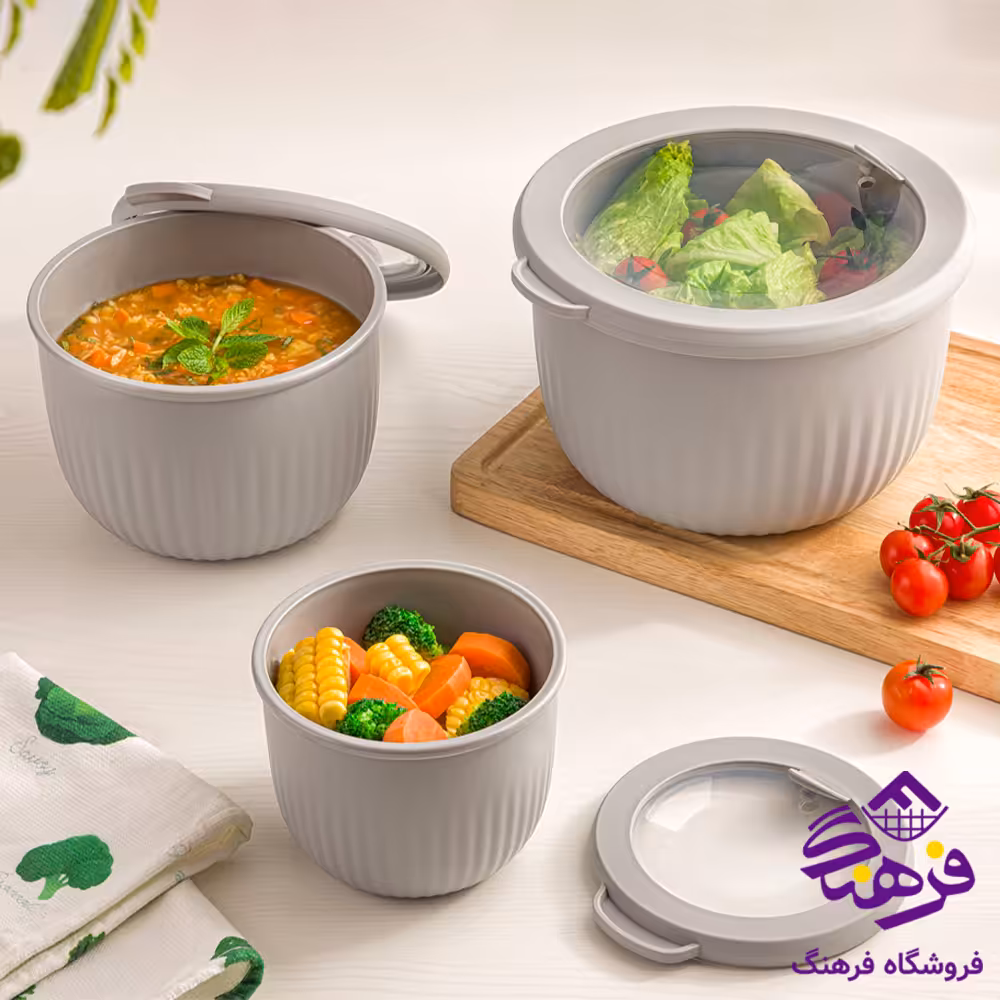 ست کاسه لیمون دربدار شیاردار گرد 3سایز