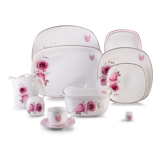 سرویس 98 پارچه چینی زرین سری کواترو مدل رز فلاور درجه یک zarin roze flower 98 pcs