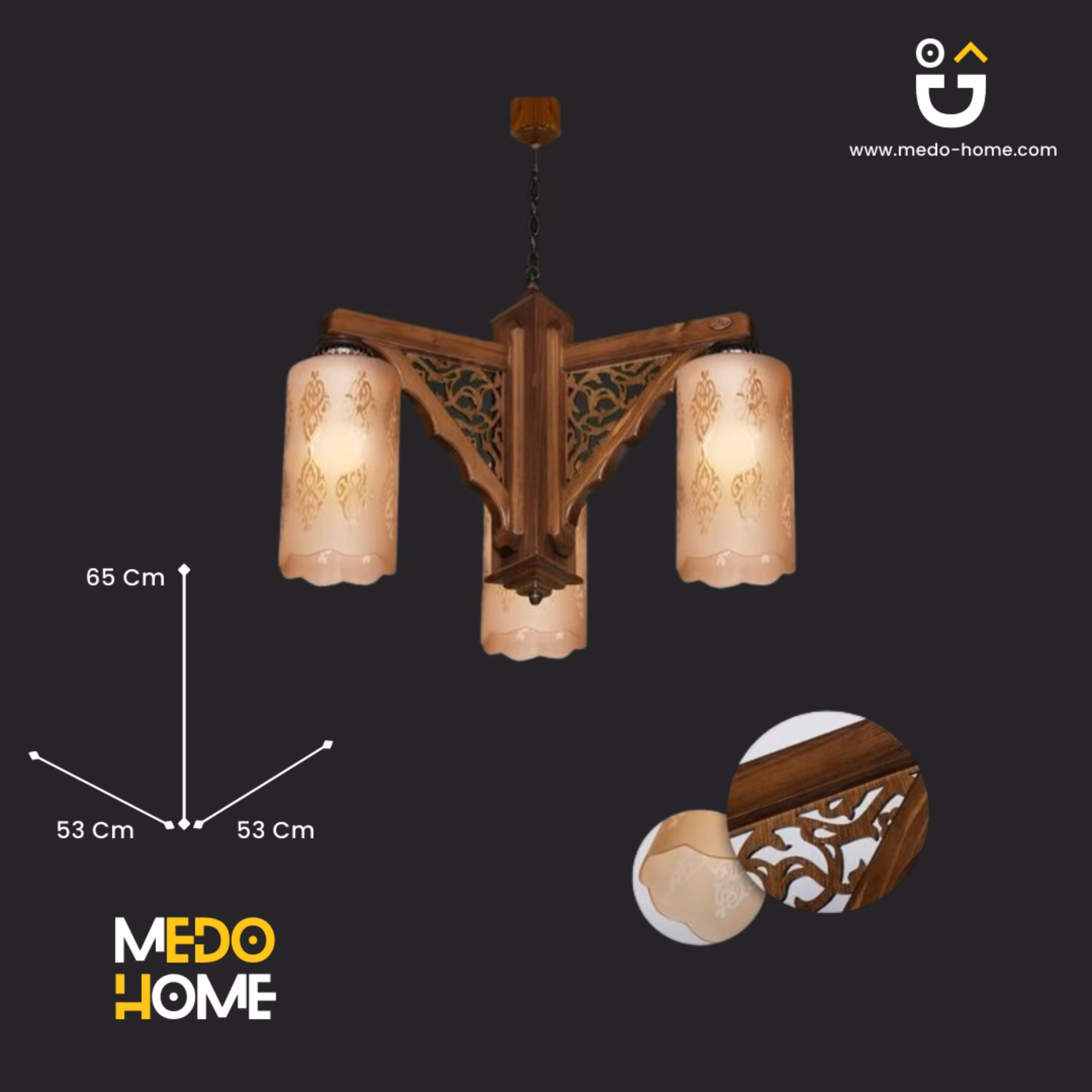 لوستر چوبی منجی مدل اسلیمی 3 شعله