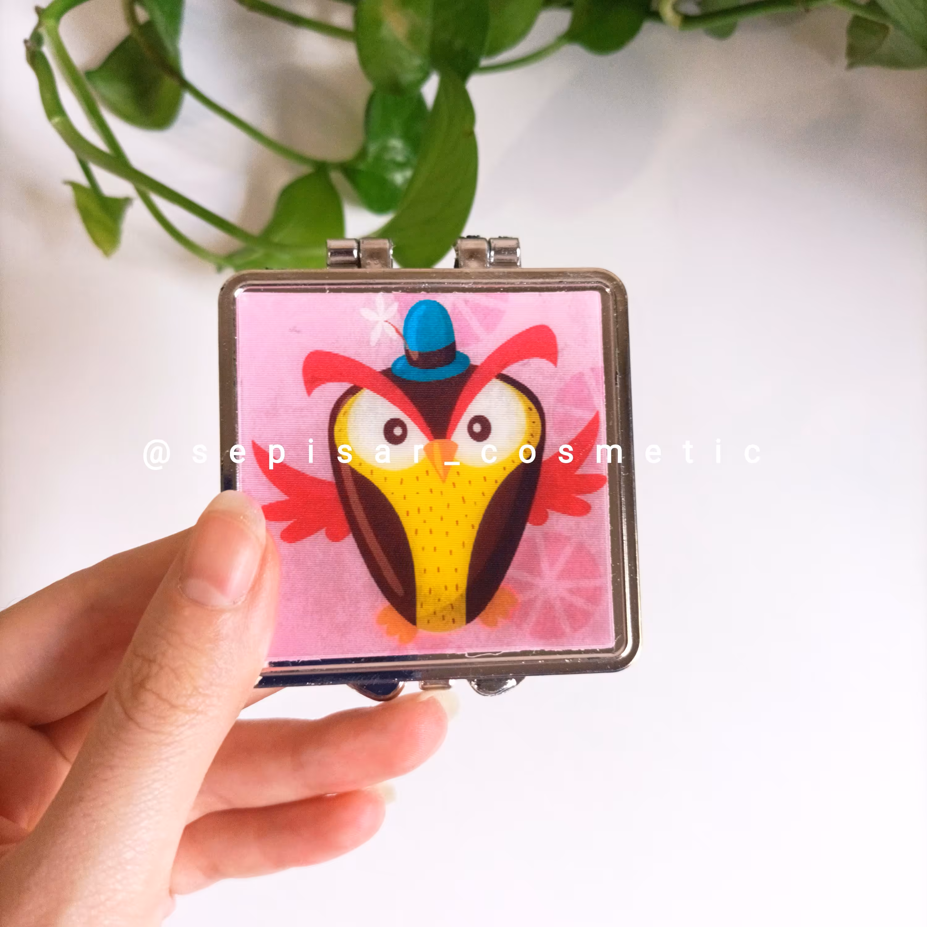 آینه جیبی دو طرفه طرح جغد صورتی