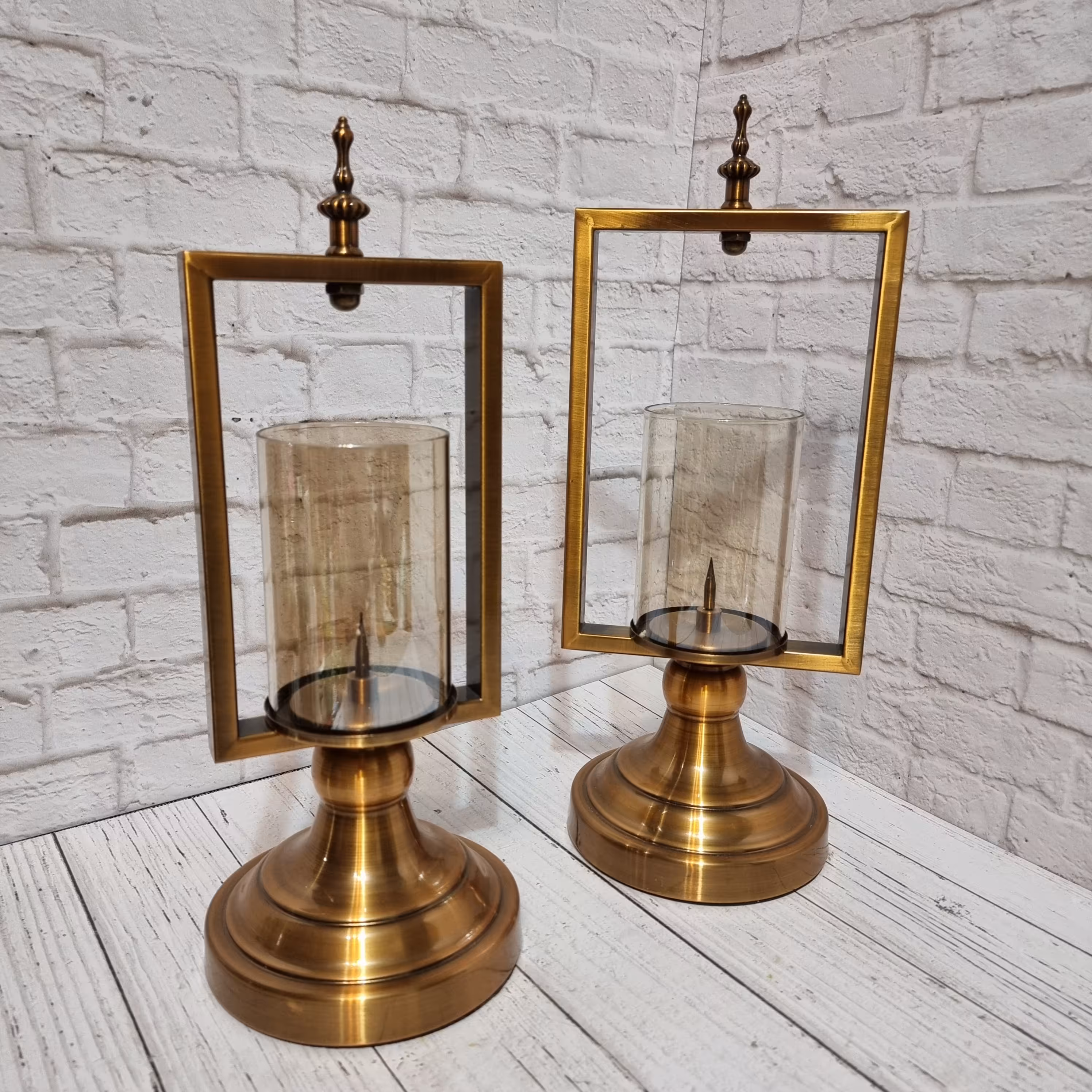 ست دوتایی شمعدان جا شمعی فلزی آبکاری شده رنگ برنزی 