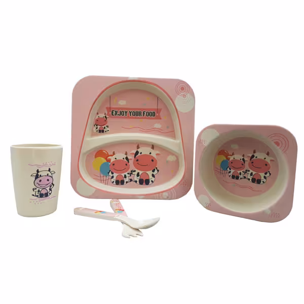 ست ظرف غذای کودک 5 تکه بامبو طرح گاو