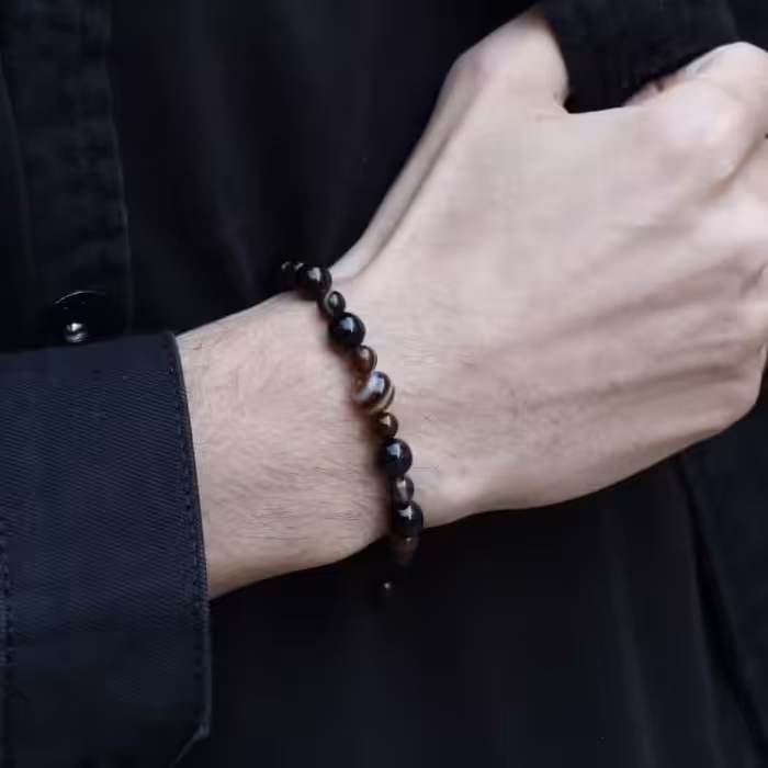 دستبند چشم ببر تراش استار و عقیق سلیمانی