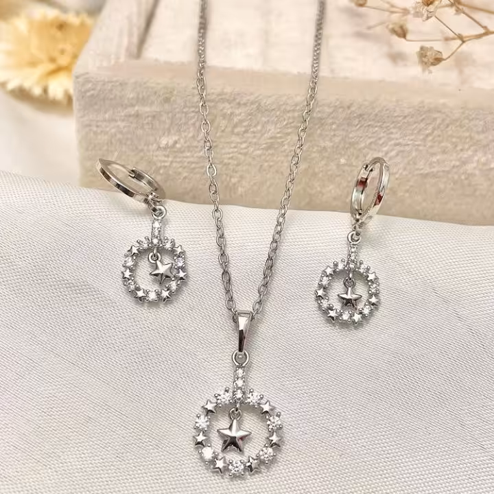 نیم ست استیل نگین دار زنانه دخترانه طرح ستاره