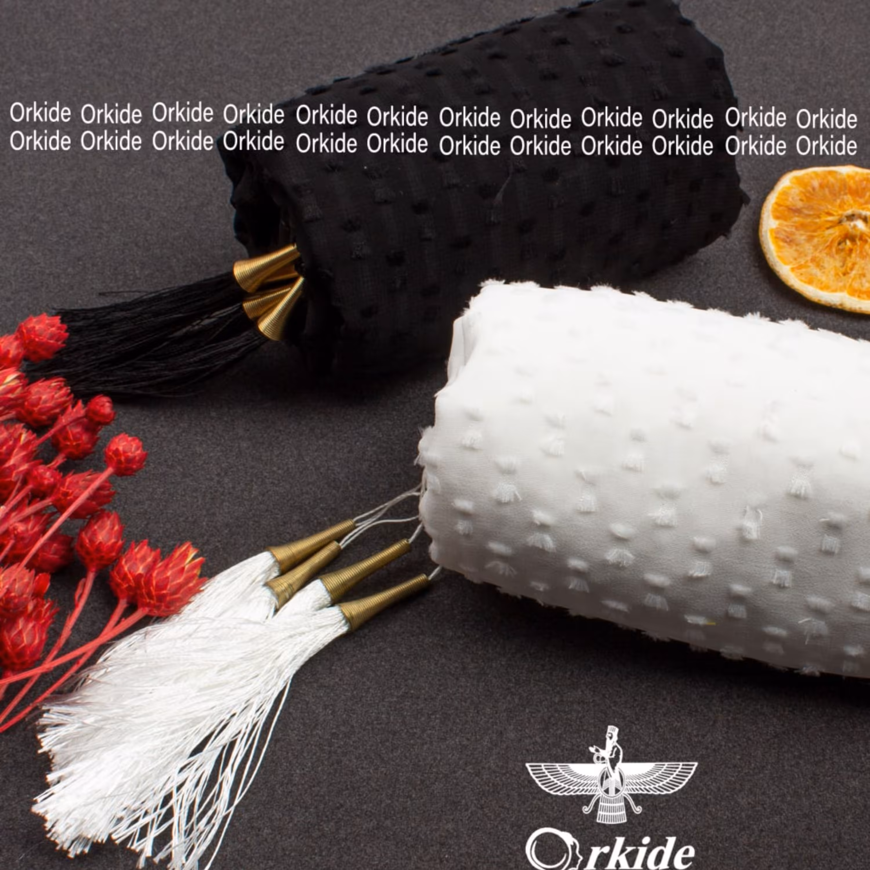 شال حریر پاپیونی مجلسی مشکی و سفید