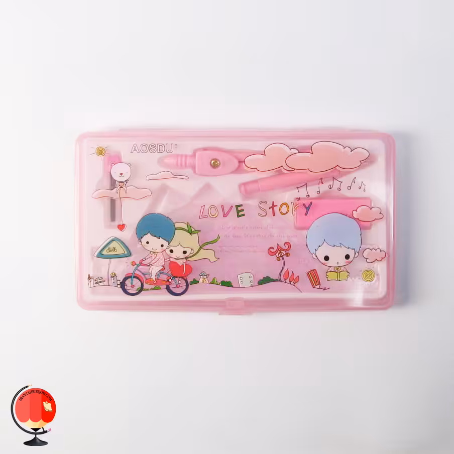 ست پرگار 7 تکه طرح دوچرخه رنگ صورتی آسدو Aosdu