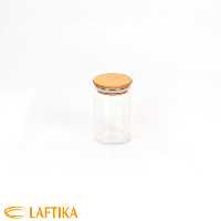 بانکه ادویه شیشه ای با درب چوبی تیریتی قطر 6 ارتفاع 10 مدل G 5003
