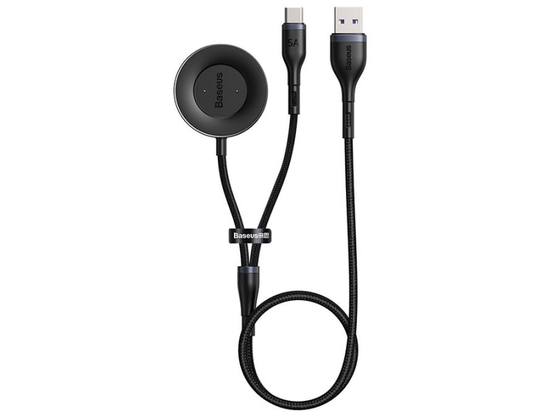 کابل تایپ سی و داک شارژ ساعت بیسوس Baseus Cafule Series One-for-two Data Cable USB to C Watch Charging Dock for Huawei Mobile Phone & Watch 15m CA1T2-G