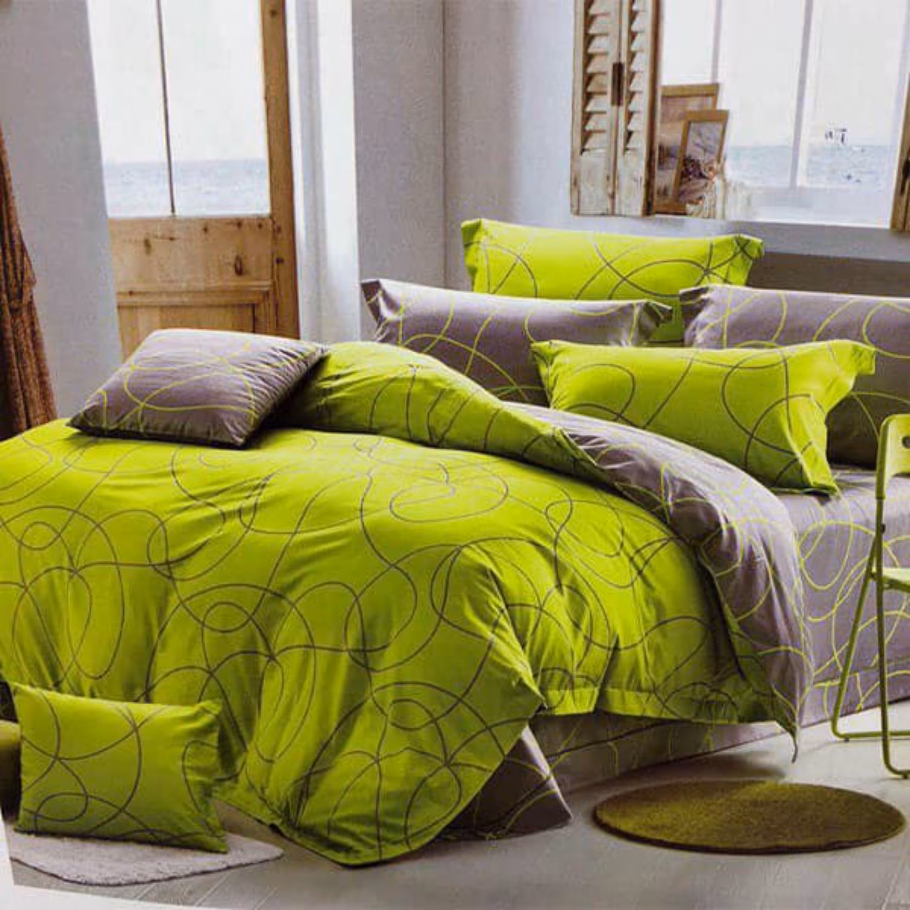 روتختی دونفره کتان شش تکه طرح همیشه سبز