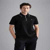 تی شرت یقه پولو مشکی مردانه بسته بندی دکمه پنبه سیاه چوگان 011 Paul Shark Paul&amp;Shark