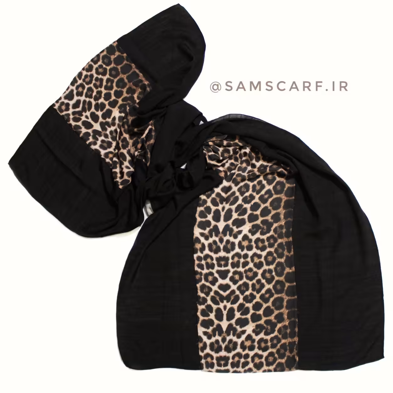 شال مزونی وسط پلنگی مشکی نخی 