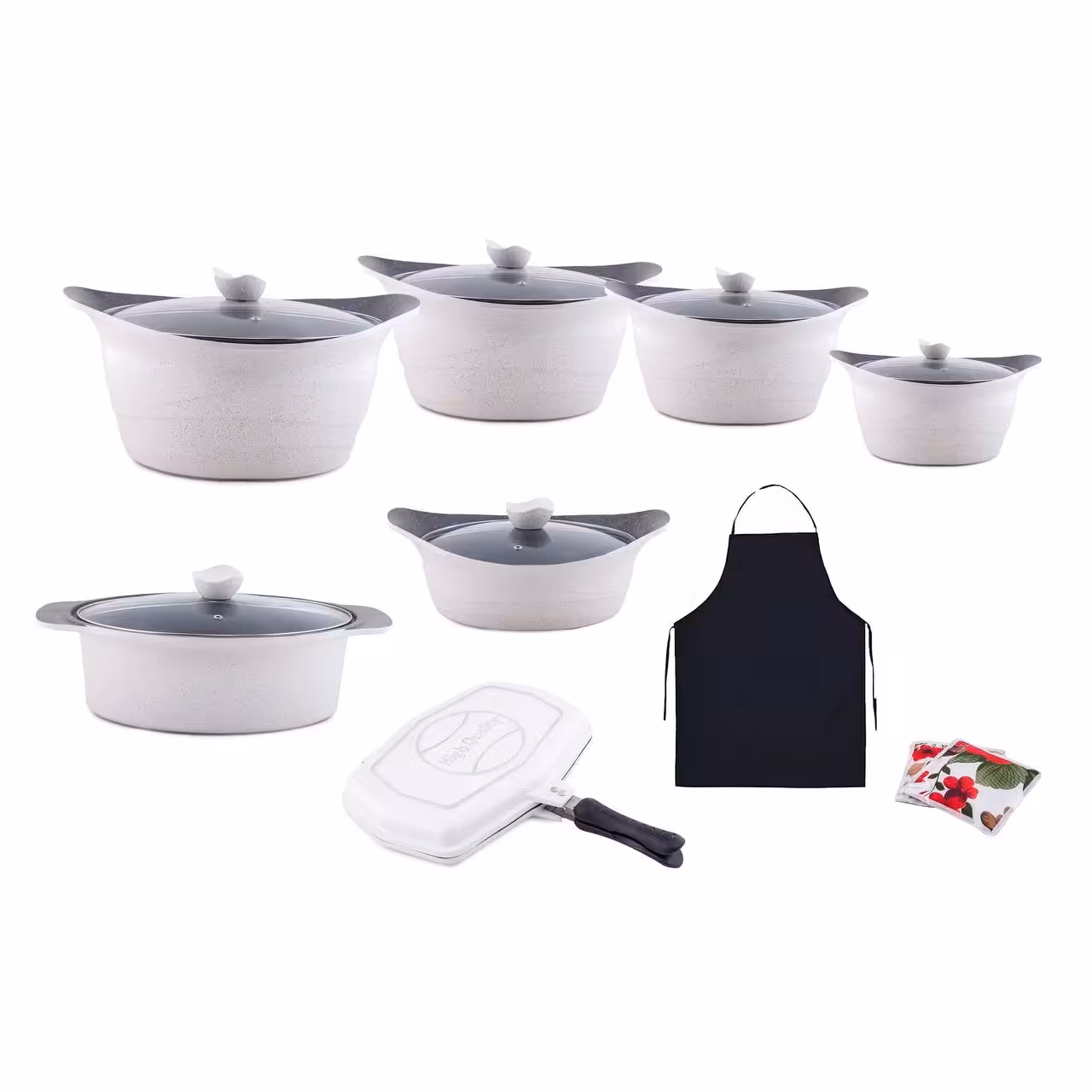 سرویس قابلمه 17 پارچه طرح هبرون از جنس چدن سنگین و داخل گرانیت با کیفیت بسیار بالا
