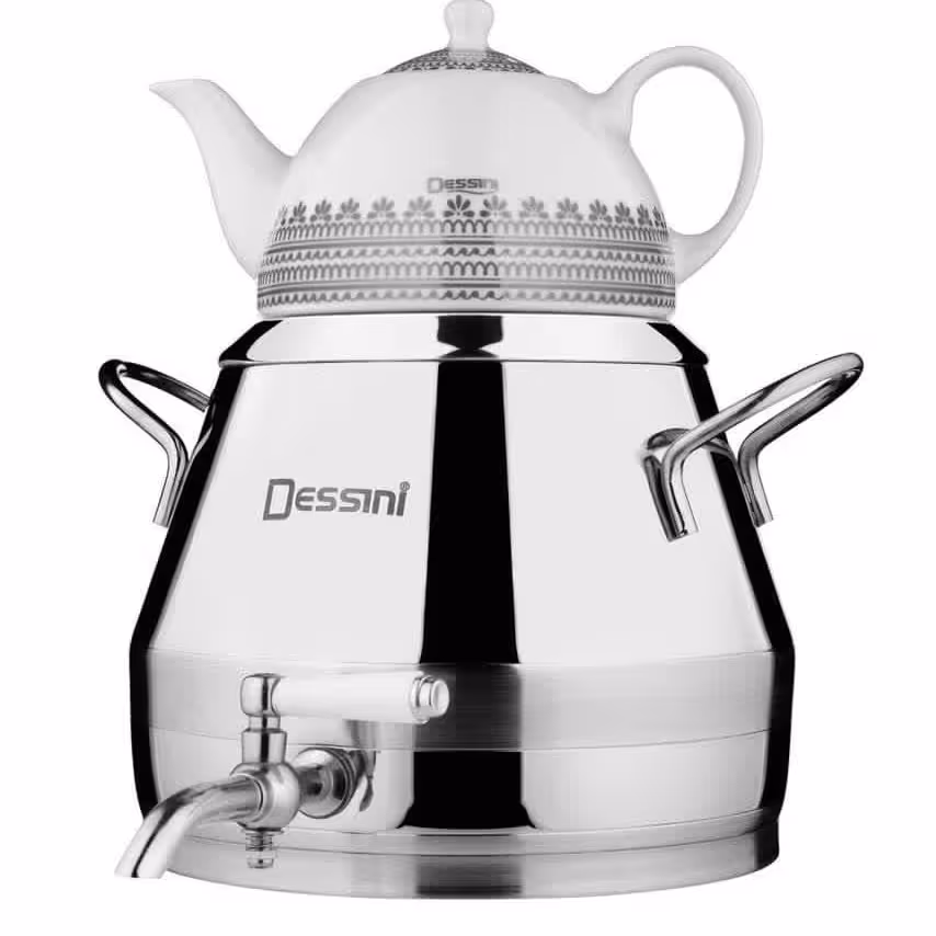 کتری و قوری استیل دسینی شیردار 5.5 لیتر طرح النا با دسته استیل