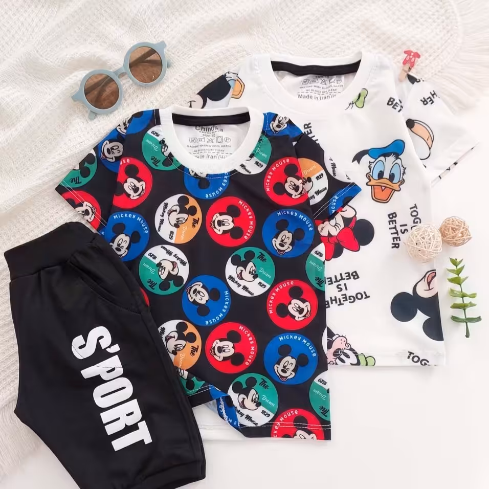 تیشرت شلوارک میکی اسپرت جنس اسپان سایز  40 تا 55 