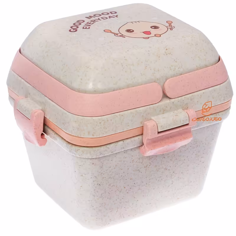 ظرف غذا سه طبقه گیاهی B531 کرم صورتی