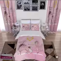 ست اتاق کودک دخترونه طرح بالرین یک پنل پرده و روتختی 