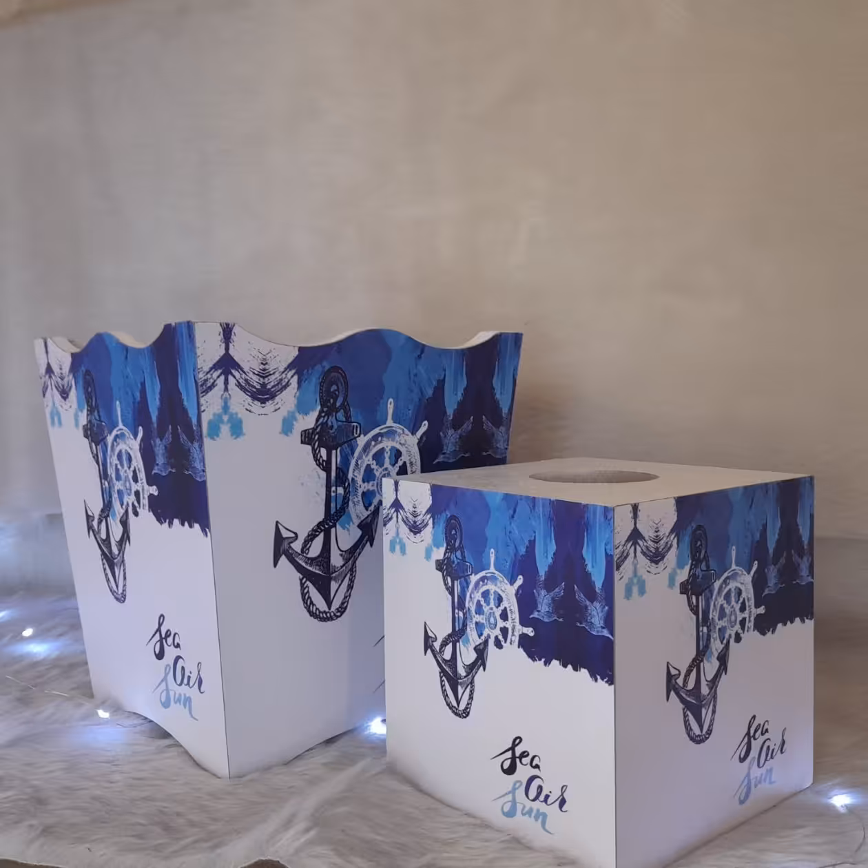 سطل زباله و جای دستمال کاغذی طرح جذاب ملوانی