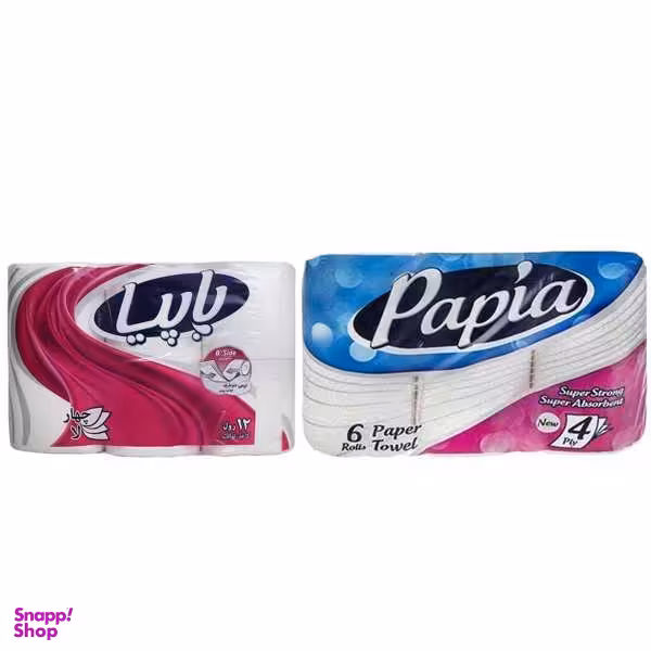 دستمال کاغذی حوله ای و دستمال توالت پاپیا مدل T12_H6 مجموعه 18 عددی