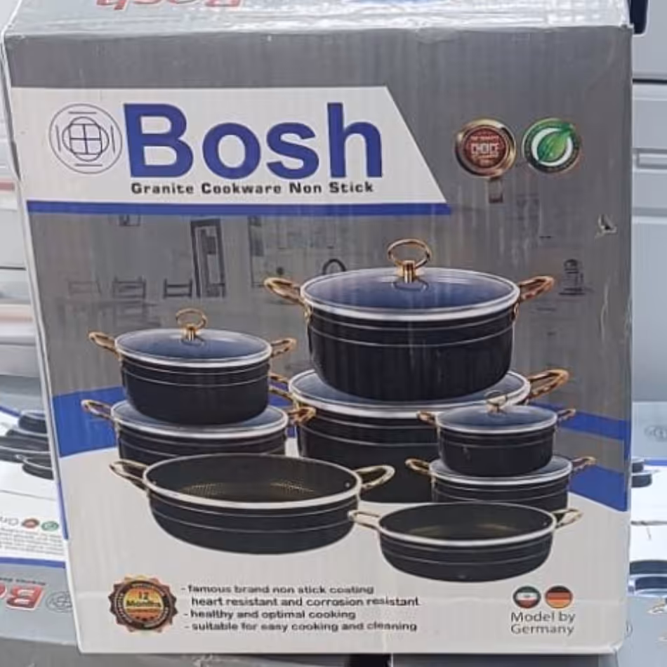 قابلمه 14 تیکه بوش دسته طلایی در دو رنگ مشکی و زرشکی 